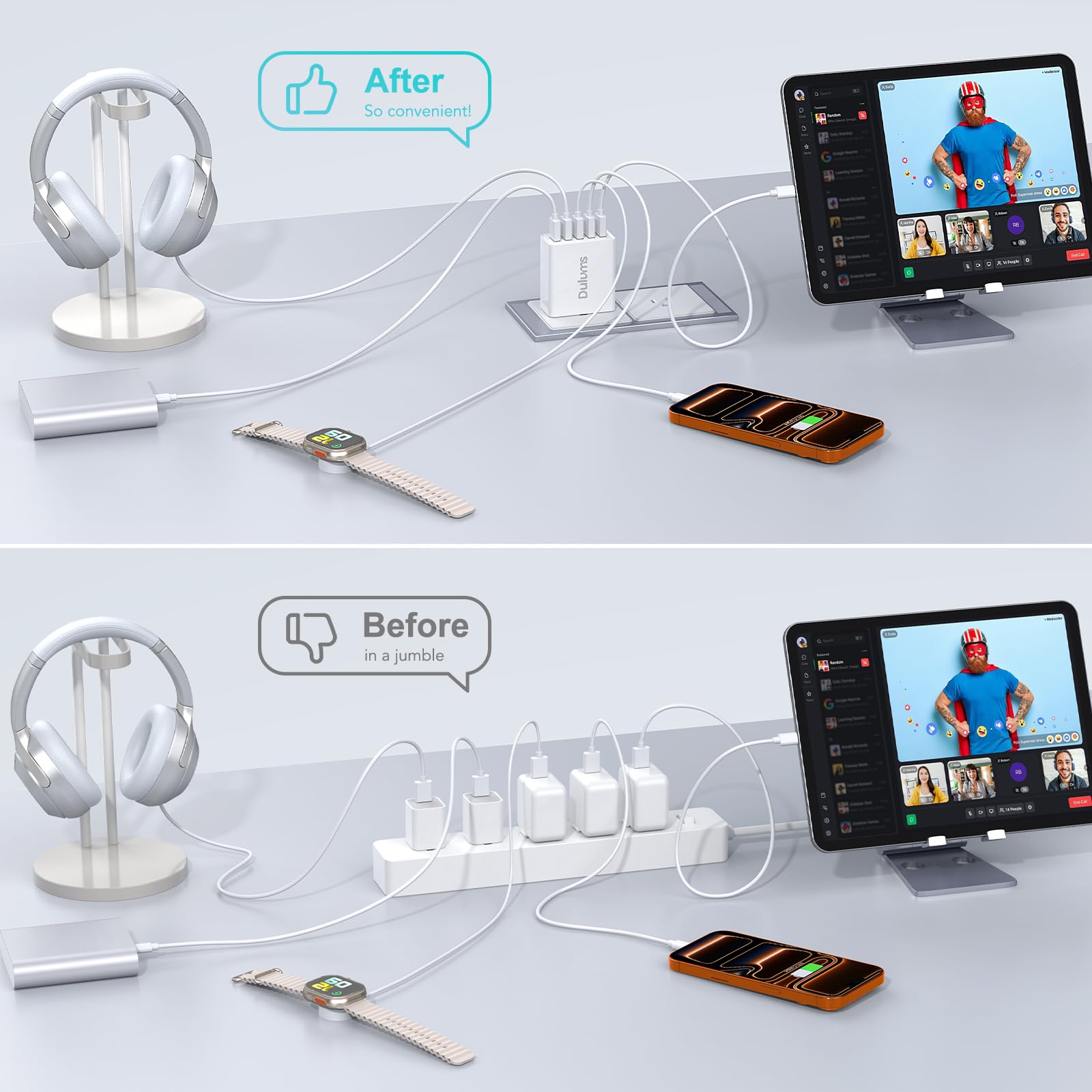 50W USB Wall Charger Block,2Pack 5-Port Charger Fast Charging Block QC 3.0