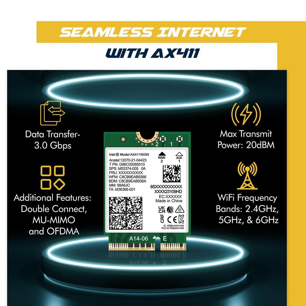 WiFi 6E Adapter for Intel AX411 | Tri-Band Wireless | Up to 3.0 Gbps | CNVio2