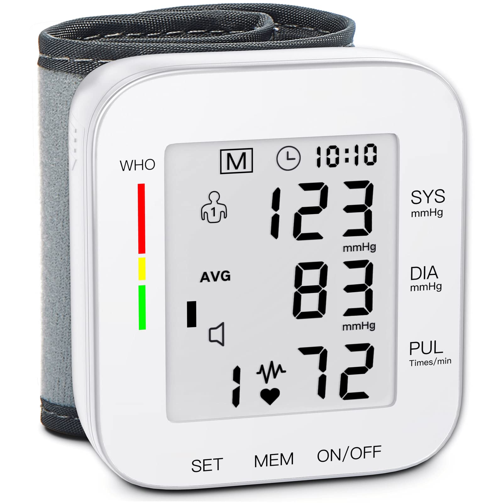 MMIZOO Wrist Blood Pressure Monitor Large LCD Display BP Machine Adjustable Cuff