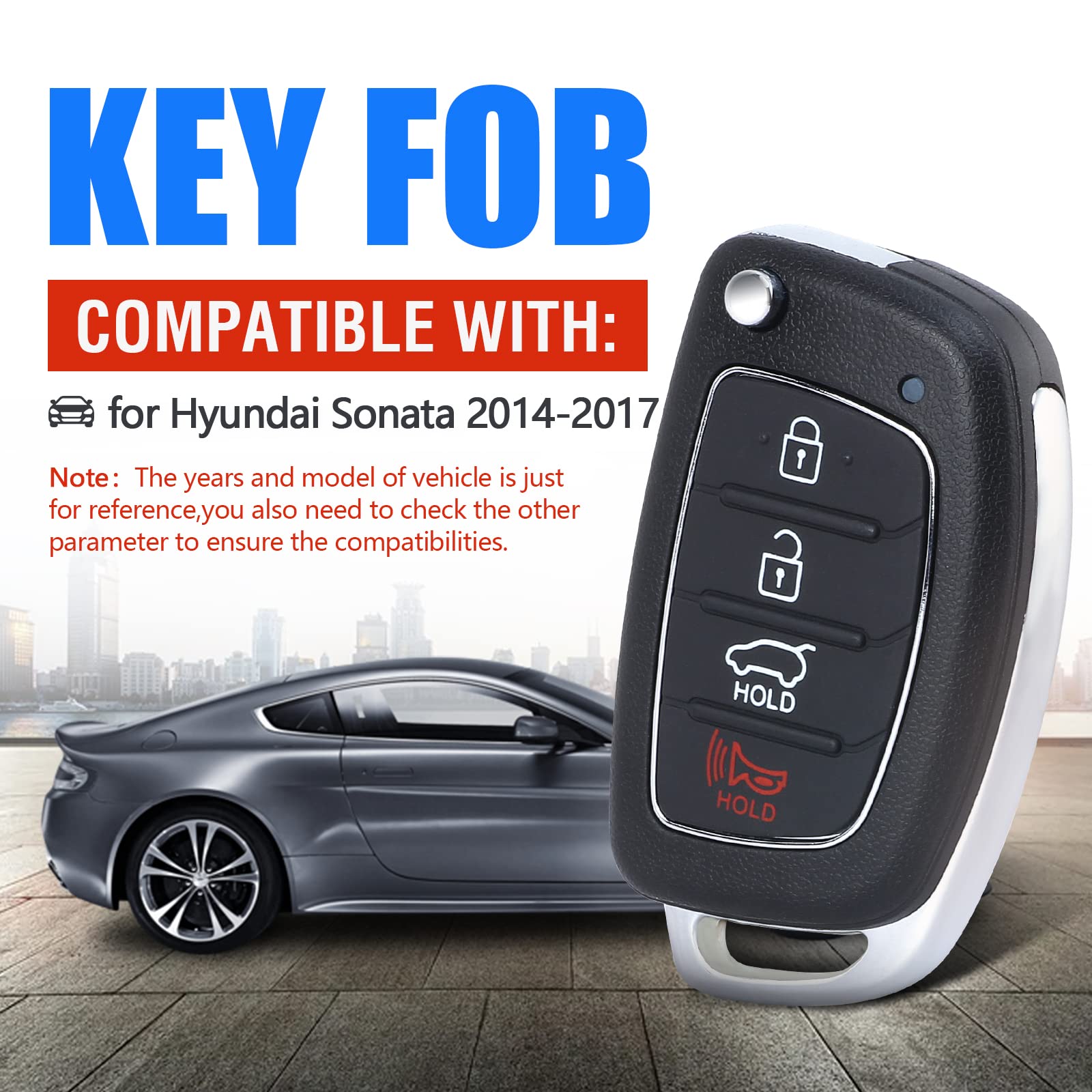 Keymall Keyless Entry Remote Key Fob Replacement for Hyundai Sonata 2014 2015 2016 2017 433MHz 4 Buttons (FCC ID:TQ8-RKE-4F16 PN: 95430-C1010)