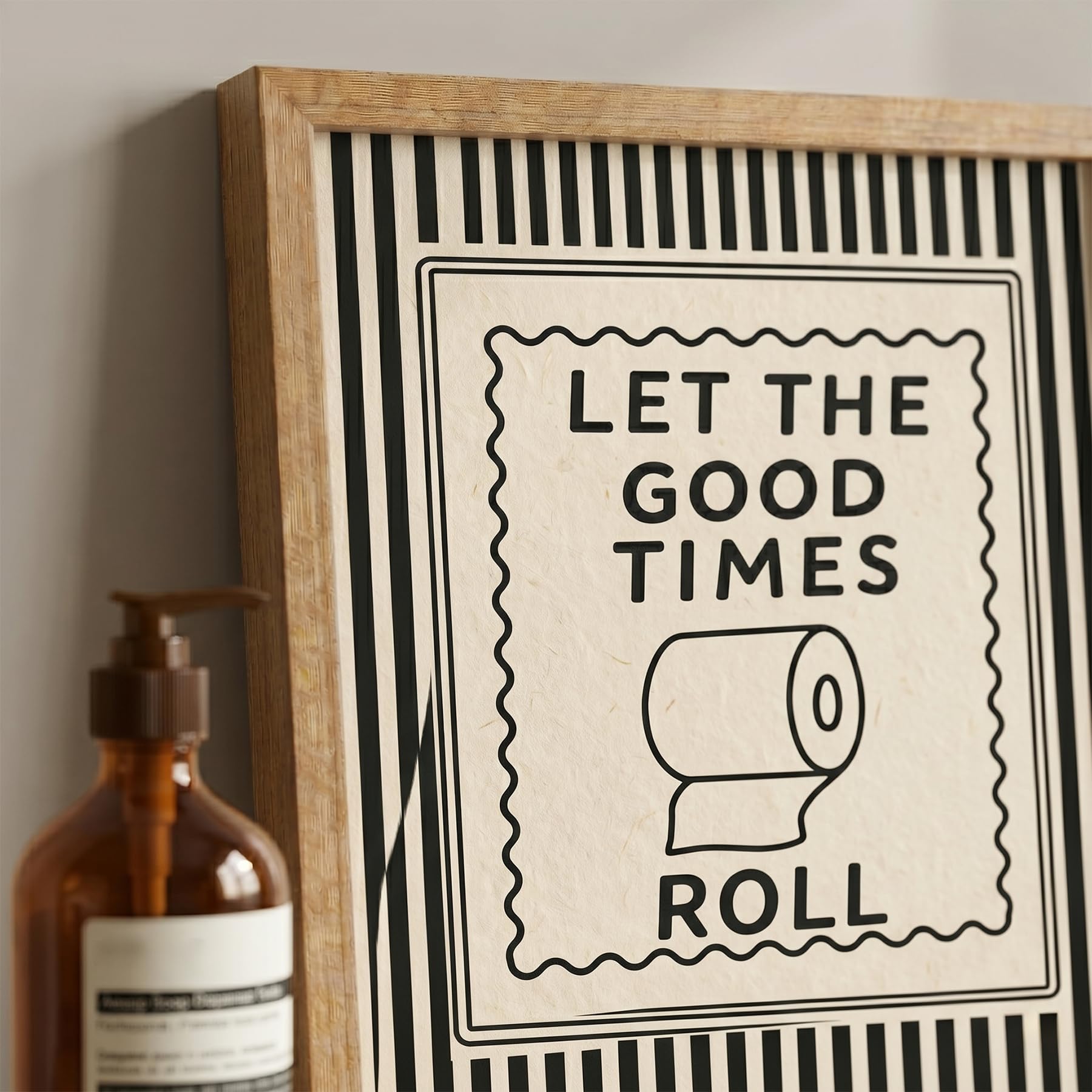 Funny Bathroom Decor Framed Canvas Wall Art, Let The Good Times Roll Toilet