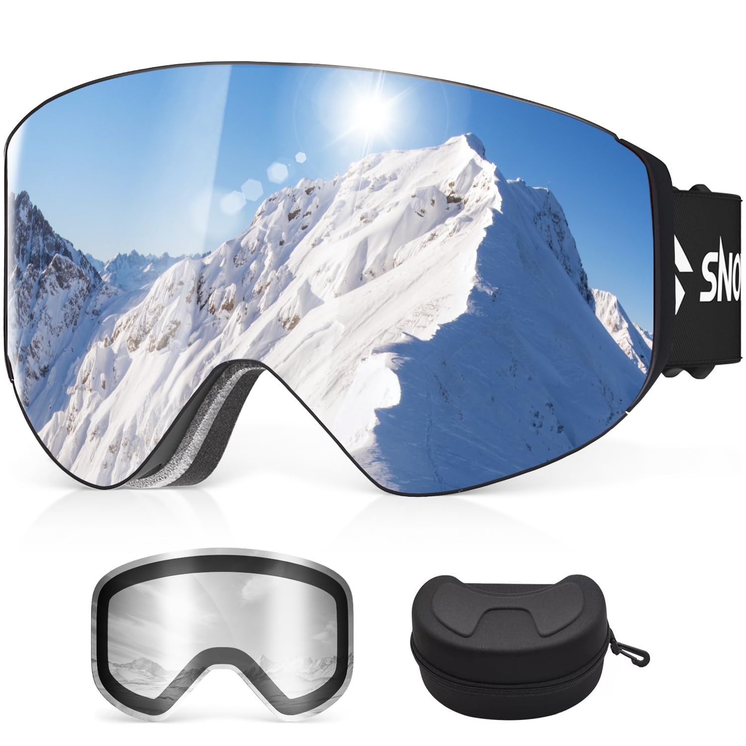 Snowalva Ski Goggles, Snowboard Goggles with 2 UV400 Anti-Fog Detachable Magnet