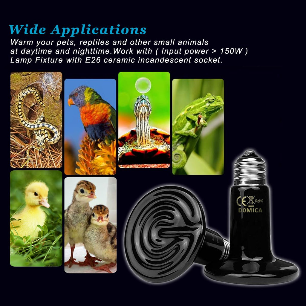 DOMICA 150W 2 Pack Reptile Heat Bulb, Beared Dragon Ceramic Heat Emitter, E26 No