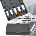 SEGELPRO 5 pcs 1/2 Inch Impact Drive Lug Nut Socket Set Non-Marring Protective Wheel Lug Nut Impact Socket Set Color-Coded Extra Thin Wall Wheel Rim Protectors Tool 15 17 19 21 22 mm Sockets