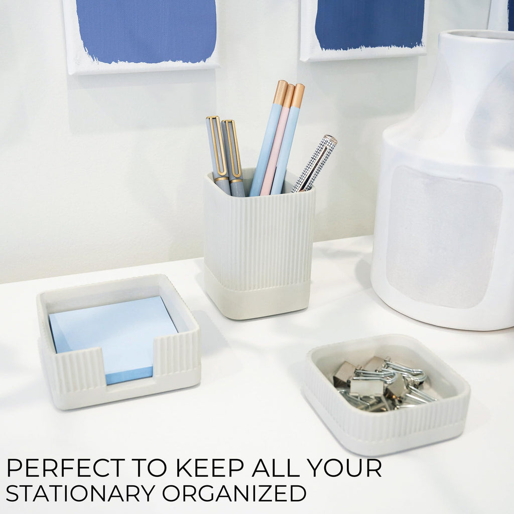 Aesthetic Desk Organizer Set of 3 For Your Office - Sturdy Concrete Desktop