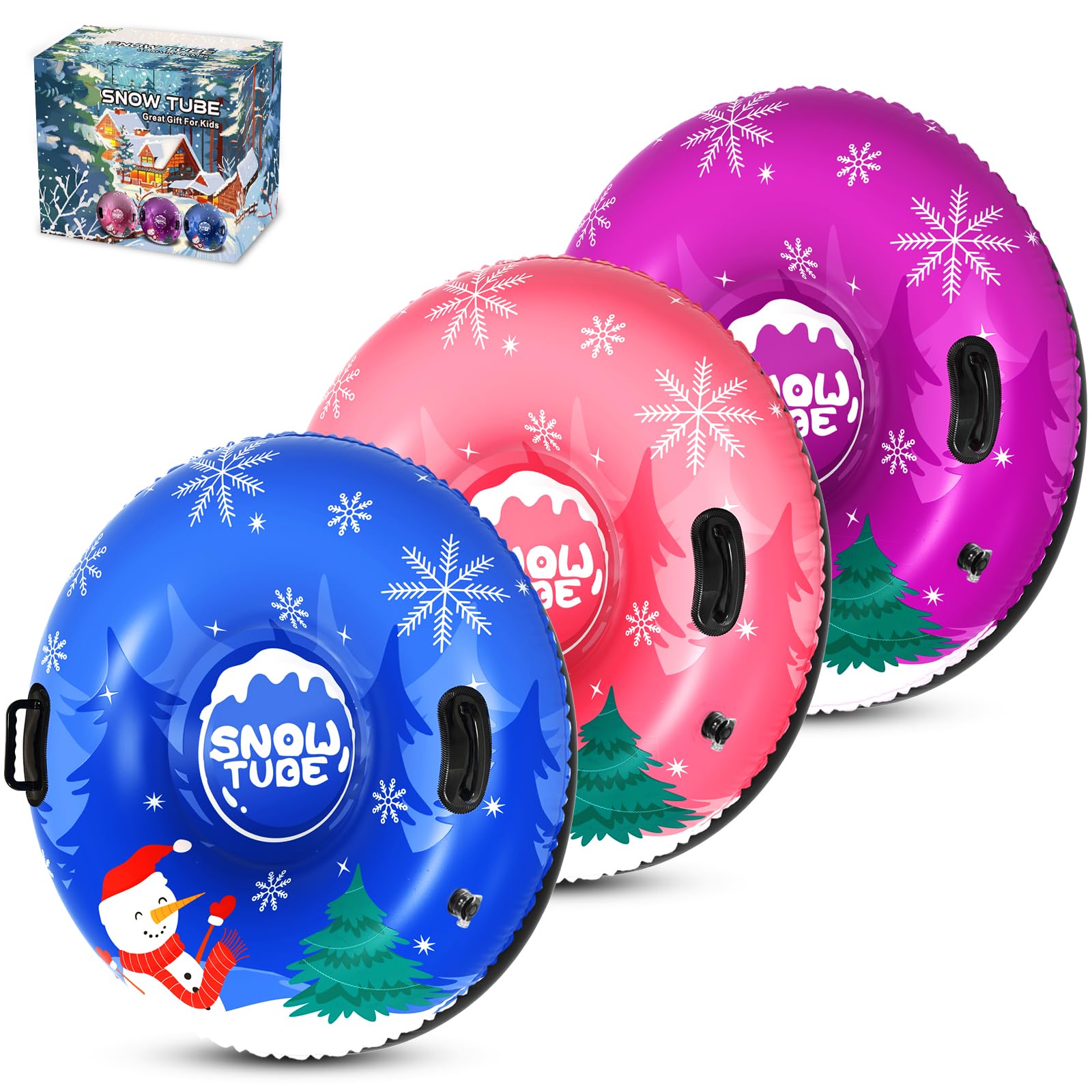 Menmek 36 Inch Snow Tube 3-4 Pack Inflatable Snow Sled Durable PVC Heavy Duty