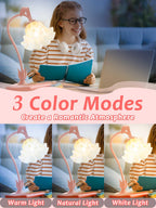Flower Table Lamp LED Bedside Night Light 3 Color Modes Pink Kawaii Decor