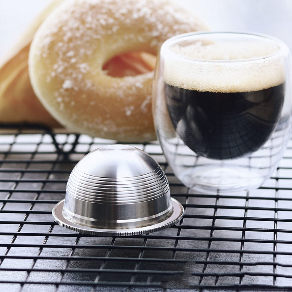 Reusable Coffee Capsule Filter, Stainless Steel Refillable Pod with PVC Label