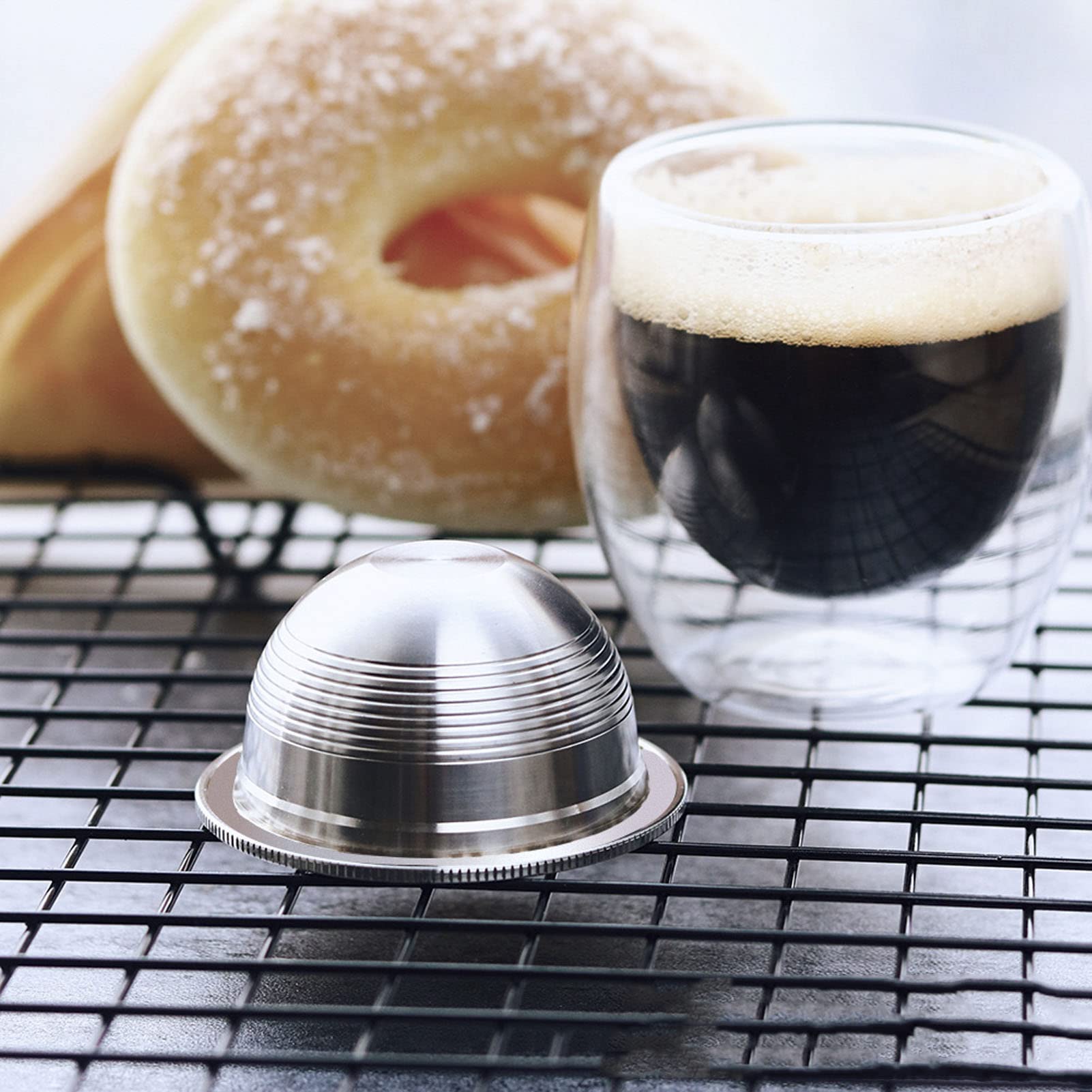 Reusable Coffee Capsule Filter, Stainless Steel Refillable Pod with PVC Label