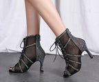 Minishion Sexy Dance Heels for Women Mesh Party Eveing Ankle Sandals Boots L567