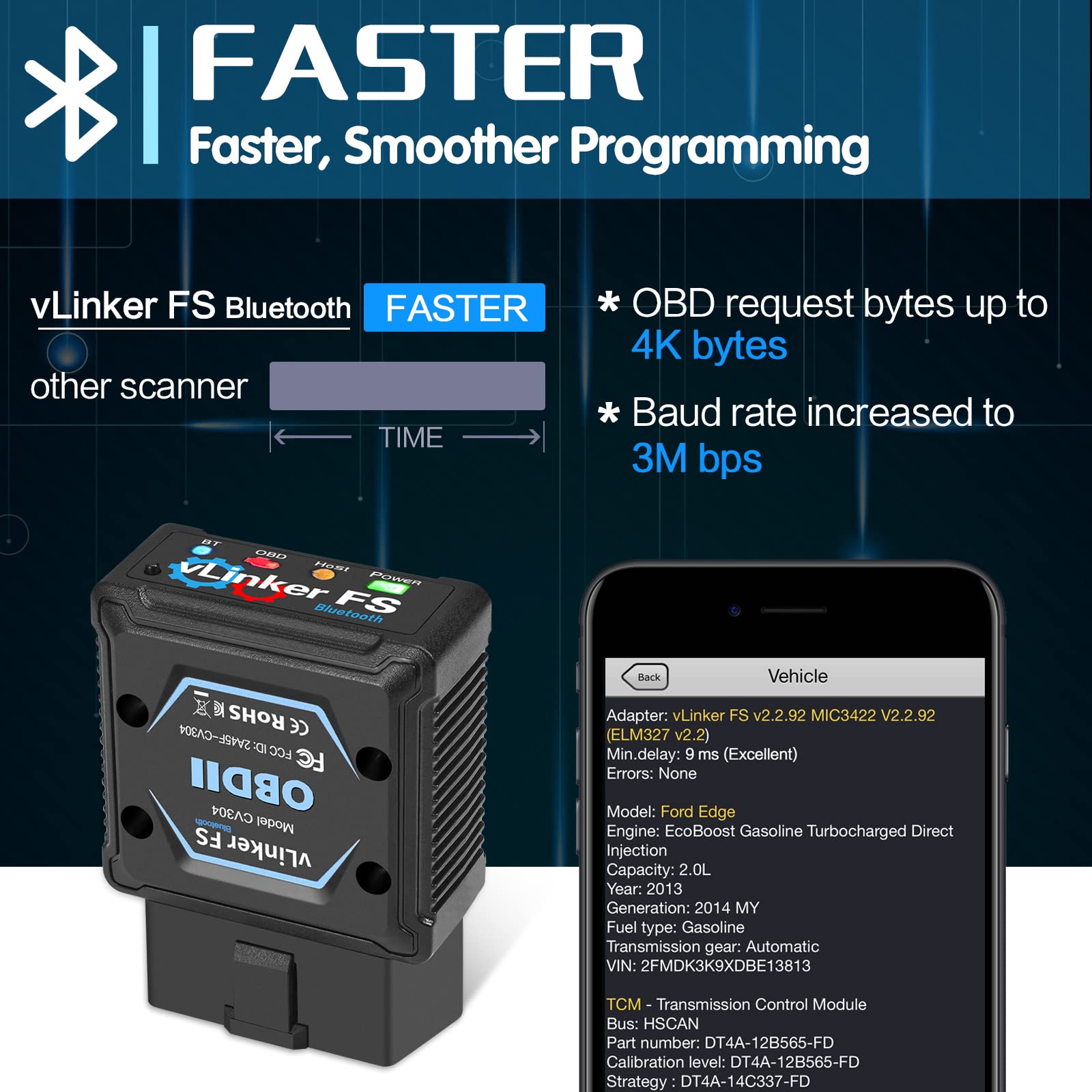 Vgate vLinker FS Bluetooth OBD2 Diagnostic Scan Tool, OBDII Car Code Reader for