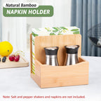 Bamboo Salt Pepper Napkin Holder Set Kitchen Dining Table Caddy Organizer
