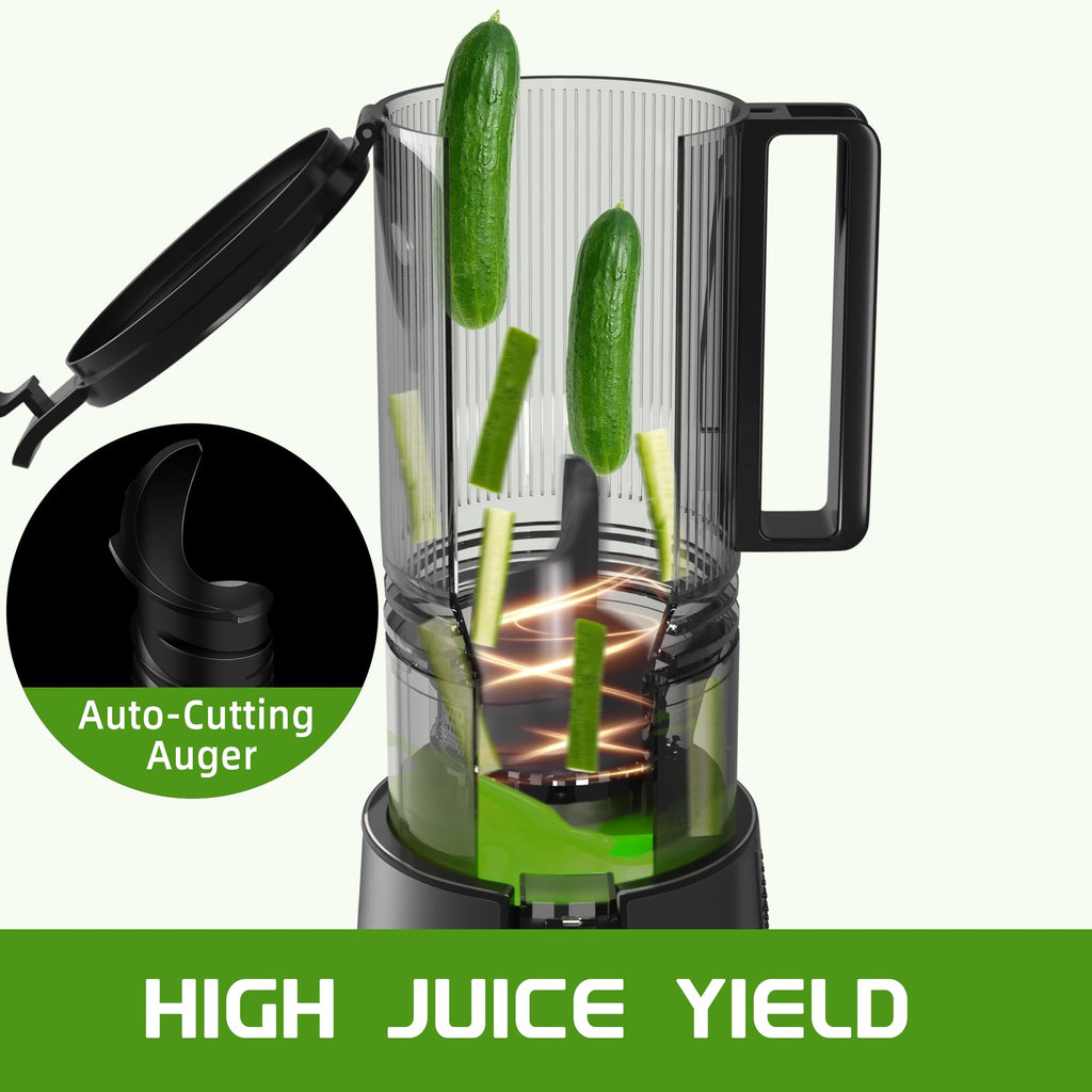 Cold Press Juicer Slow Masticating 5" Wide Chute 1.5L Stainless Steel Black