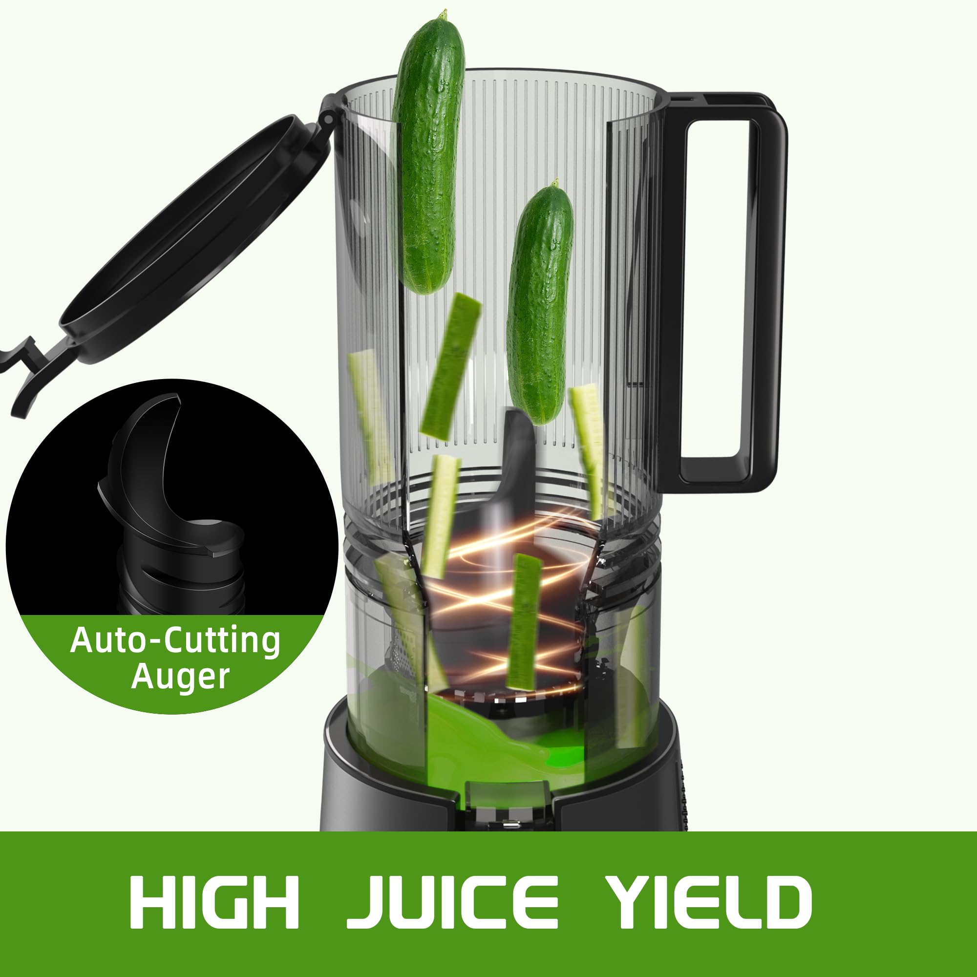 Cold Press Juicer Slow Masticating 5" Wide Chute 1.5L Stainless Steel Black