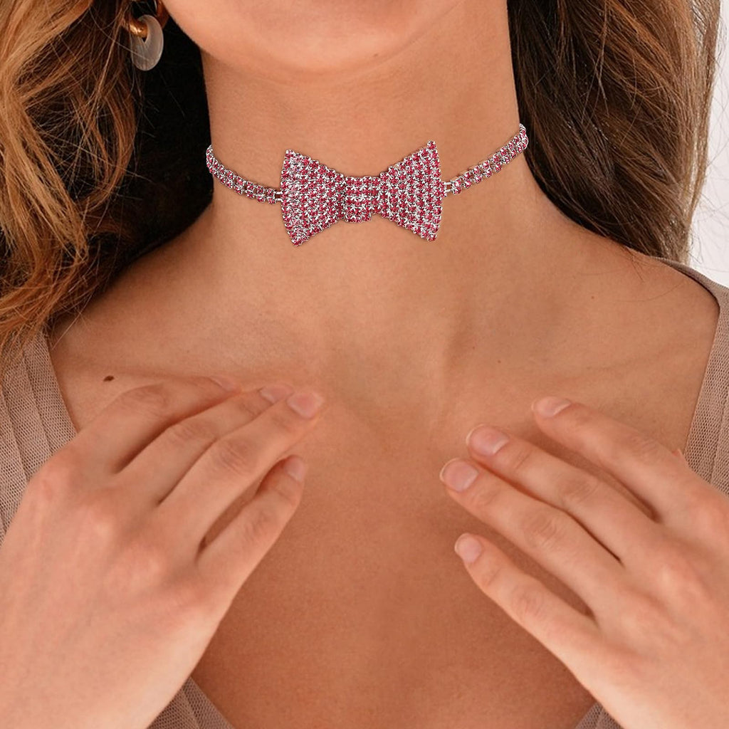 Sethain Boho Rhinestone Choker Necklace Silver Crystal bowknot Necklaces Party