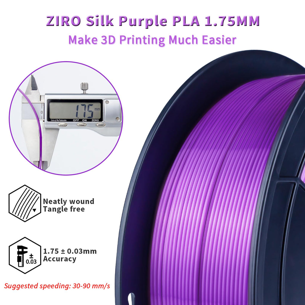ZIRO 3D Printer Filament, Shine Glorry PLA Filament 1.75mm, Shining Silk 3D