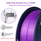 ZIRO 3D Printer Filament, Shine Glorry PLA Filament 1.75mm, Shining Silk 3D
