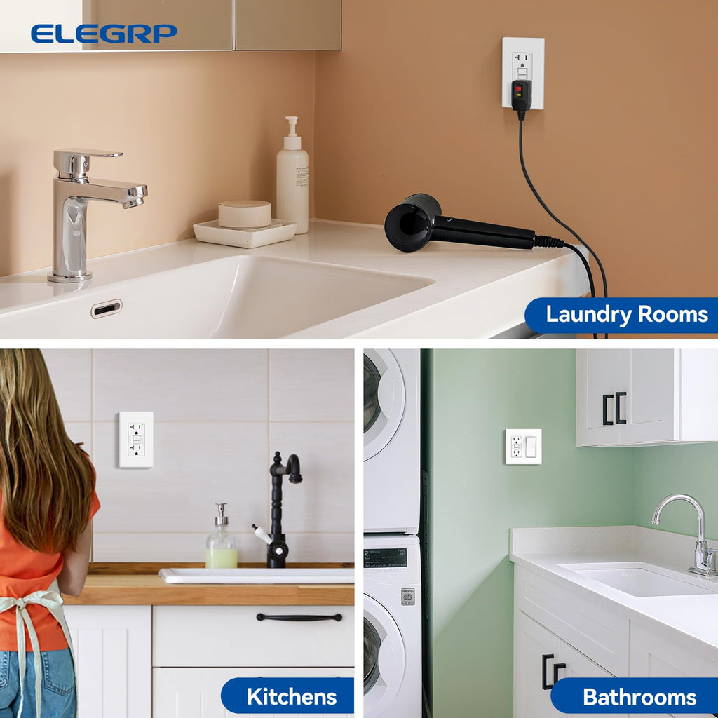 ELEGRP GFCI Outlet 20 Amp, Self-Test GFI Electrical Outlet with Thinner Design,