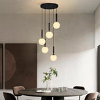 5 Light Black Globe Pendant Light Mid Century Modern Milk Glass Kitchen Island