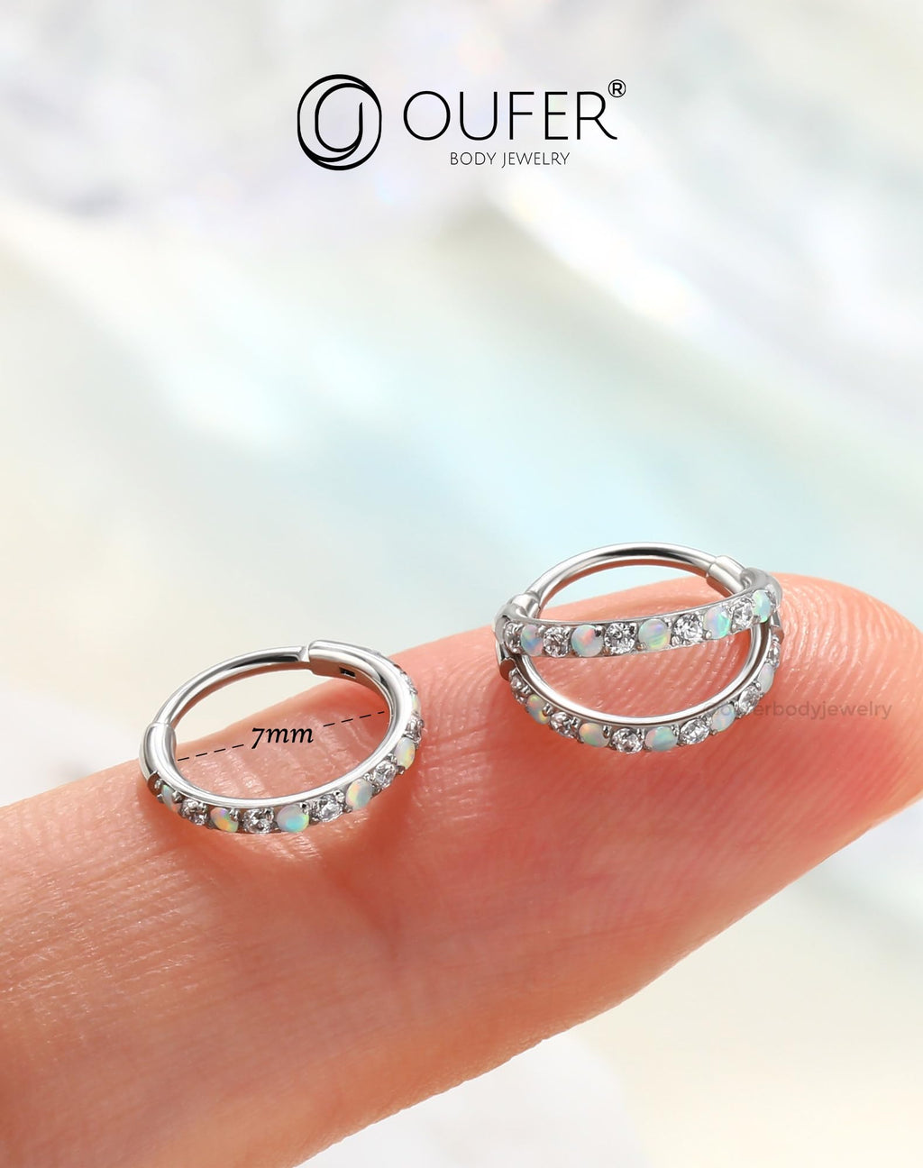 OUFER 2PCS Opal Nose Rings Hoops, 20G 7MM Single and Double Hoop Nose Rings for