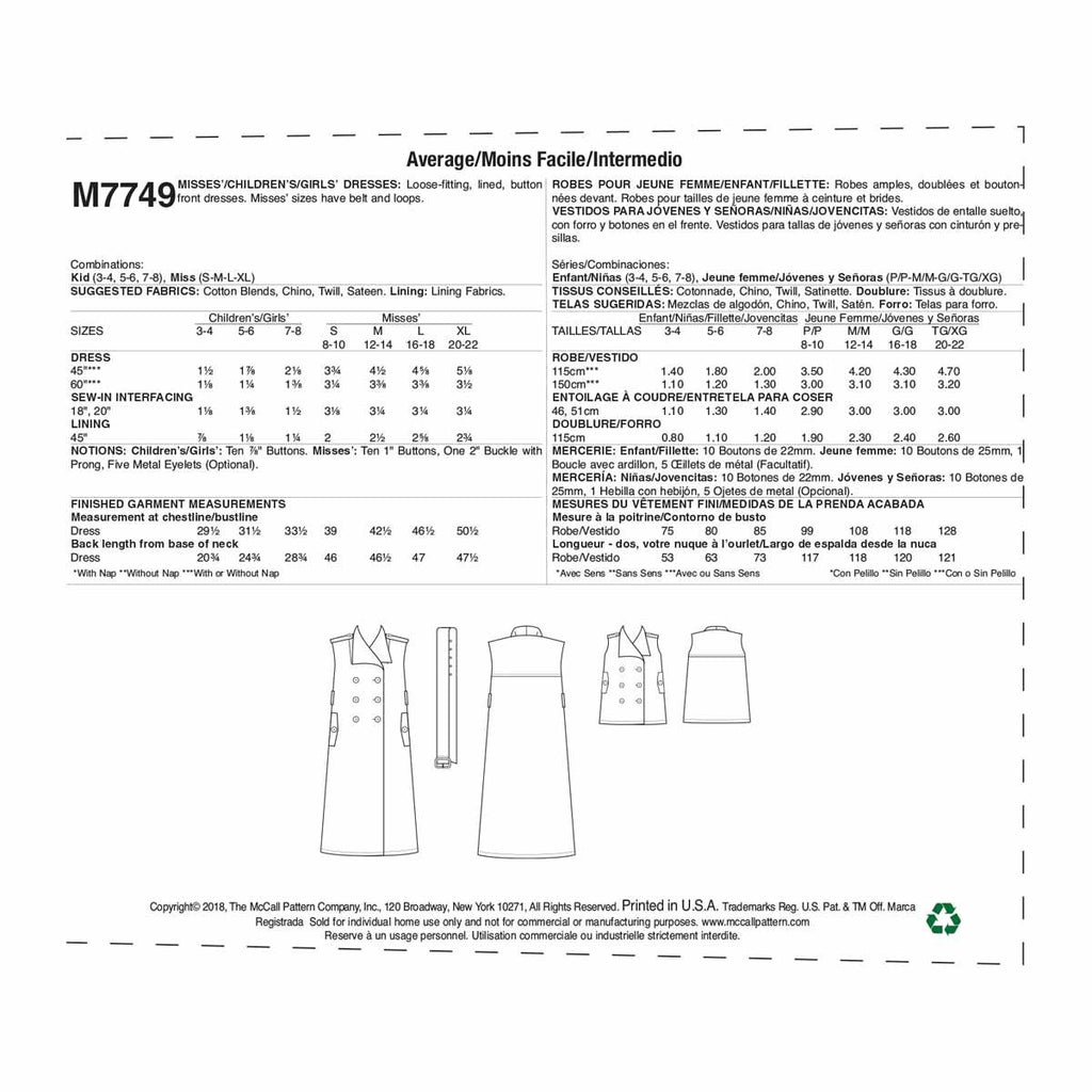McCall's Patterns Misses'/Children's/Girls Dresses, MIS (SML-MED-LRG-XLG)