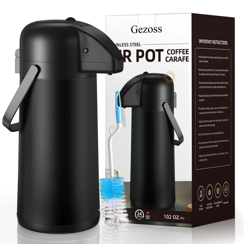 Coffee Carafe for Keeping Hot - Gezoss 102OZ / 3L Airpot Coffee Dispenser with