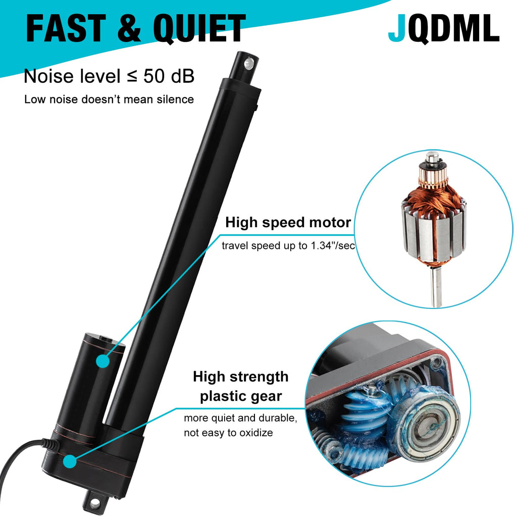 JQDML 28 Inch High Speed 1.34"/sec Linear Actuator 12V 88lbs/400N IP65