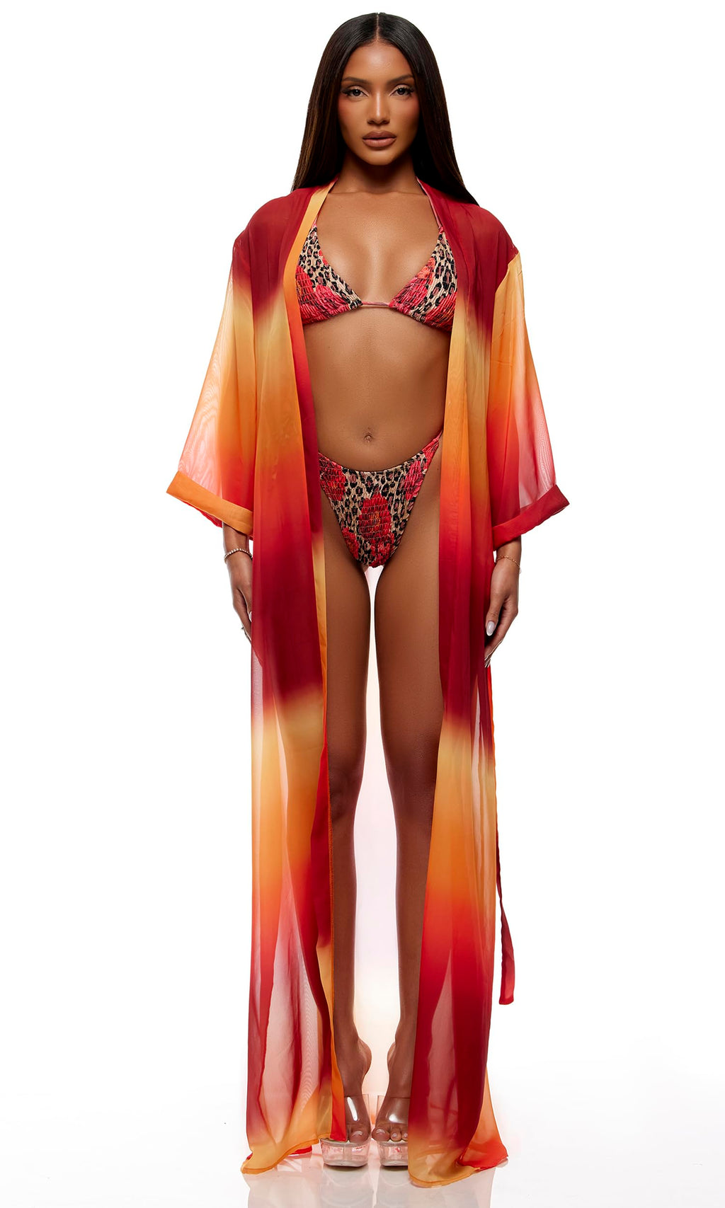 XL Forplay Women's Termoli Mesh Pool Kimono Ombre Swim Cover Up