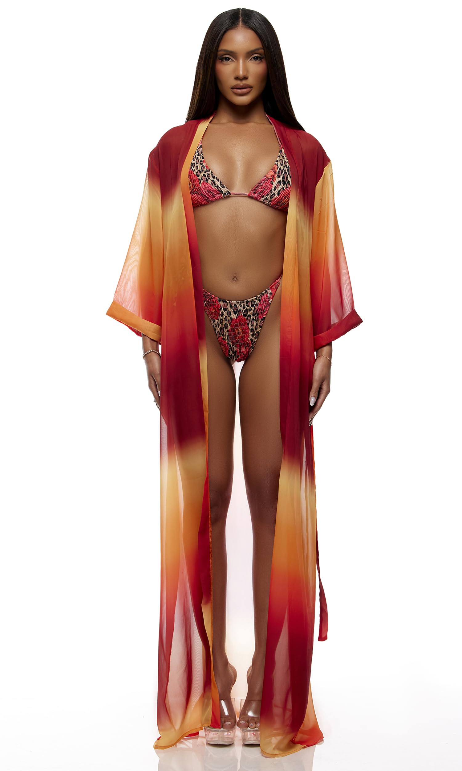XL Forplay Women's Termoli Mesh Pool Kimono Ombre Swim Cover Up