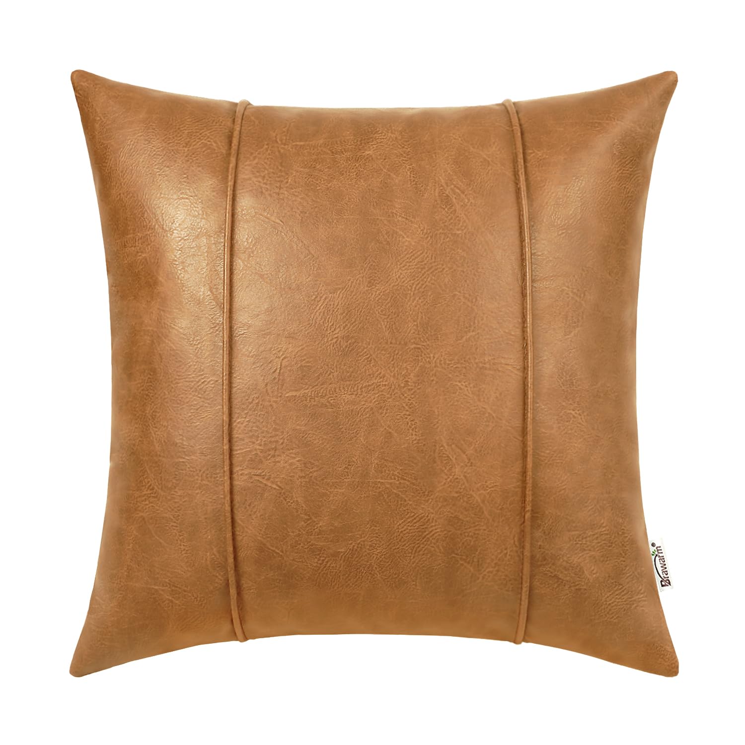 BRAWARM Tan Leather Throw Pillow Covers 22 X 22 Inches - Faux Leather Pillow
