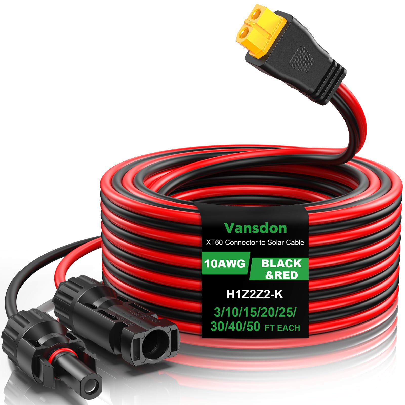 Vansdon Solar to XT60 Cable- 10AWG 30FT XT60 Solar Cable Charging Extension