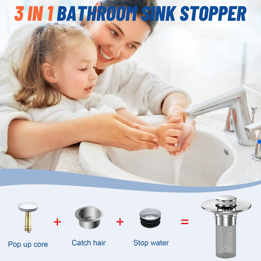 Vakabiu 2024 New Pop Up Bathroom Sink Drain Strainer Hair Catcher, Sink Drain