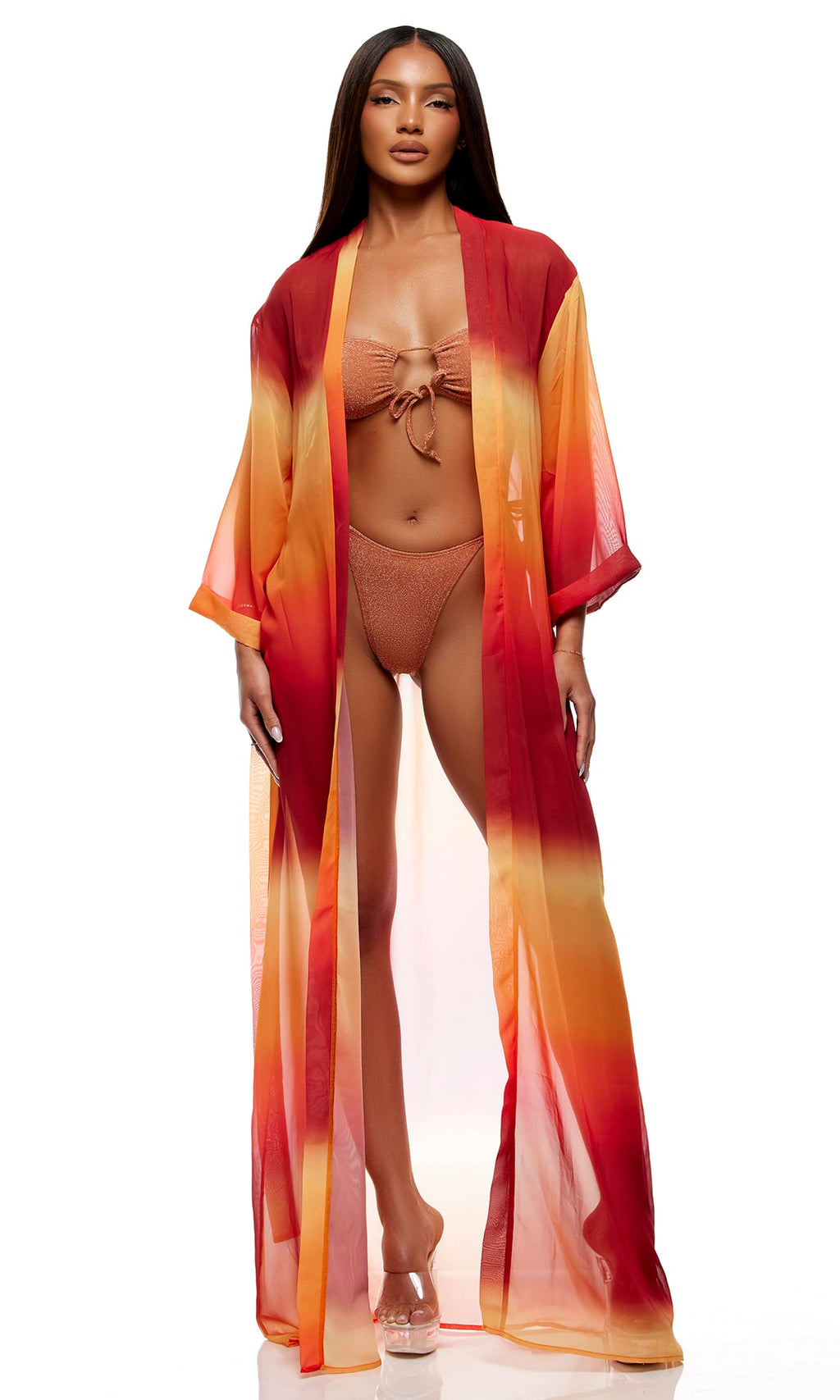 XL Forplay Women's Termoli Mesh Pool Kimono Ombre Swim Cover Up