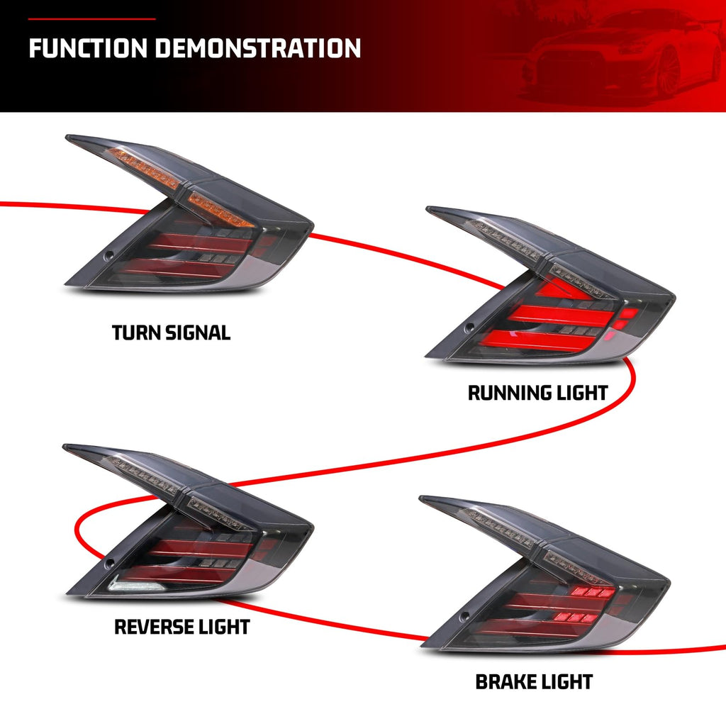 New Accessory Compatible with Honda Civic 2016-2021 Sedan 10th Gen Full LED Tail Lights with Sequential Turn Signal Dynamic Animation Rear Lamps Assembly (Not Fit Hatchback Coupe) (Black)