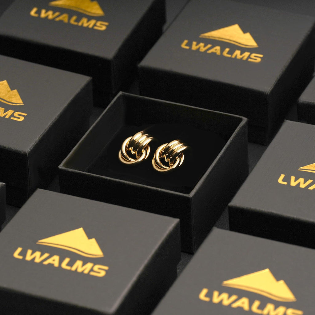 LWALMS Chunky Gold Earrings for Women - Double Knots 14K Real Gold Plated
