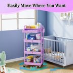 SUNALLY 4 Tier Rolling Cart Organizer w/ Drawer Storage Cart Purple Wheels