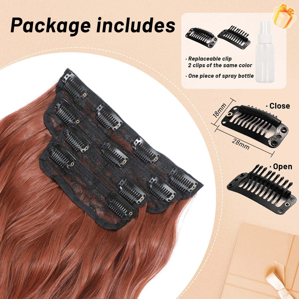 Clip in Hair Extensions 4 PCS 20 Inch Auburn Long Wavy Hair Extensions, Natural