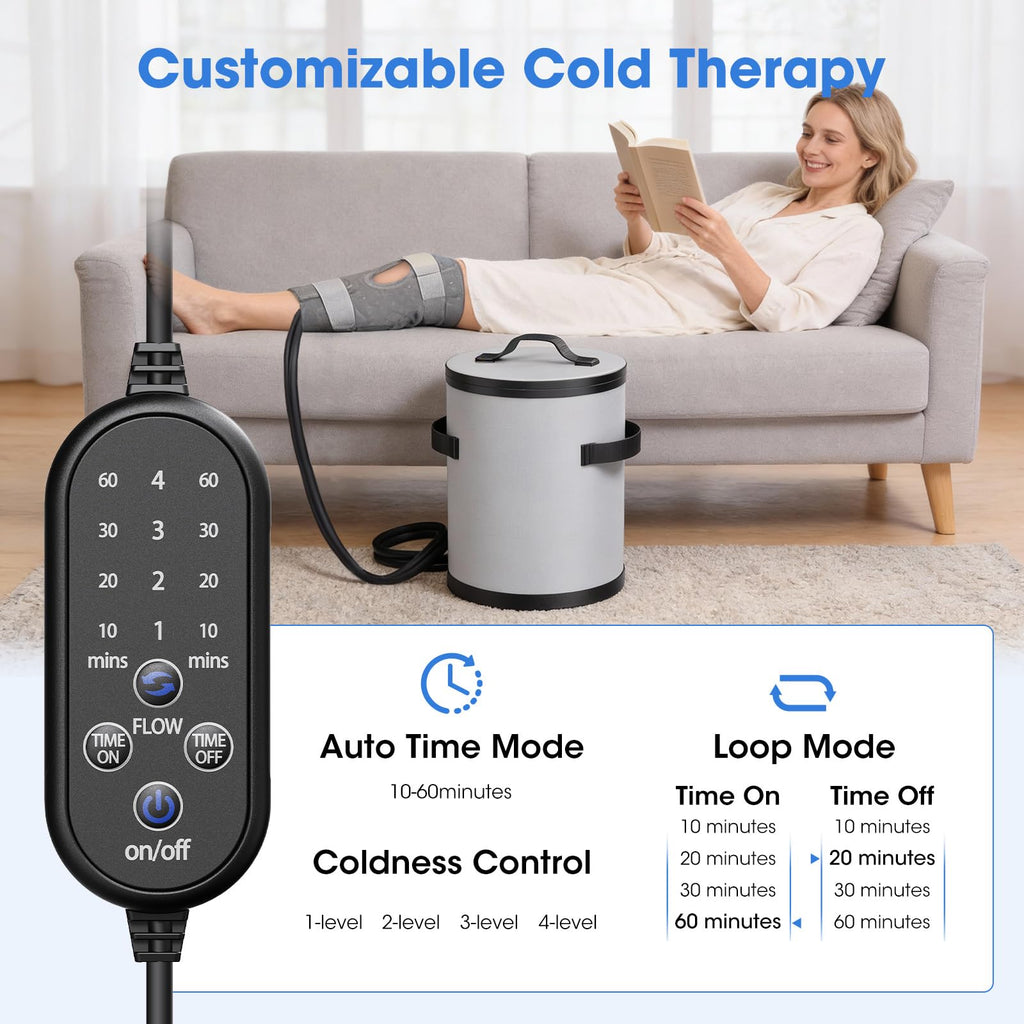 MQHOOB Ice Machine for Knee After Surgery, Programmable Timer & 4 Flow Settings,