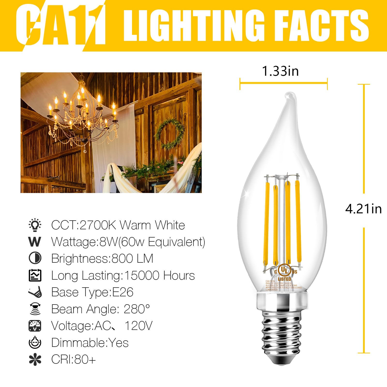 DAYBETTER E12 LED Bulb Dimmable, Chandelier Light Bulbs, Candelabra Light Bulbs