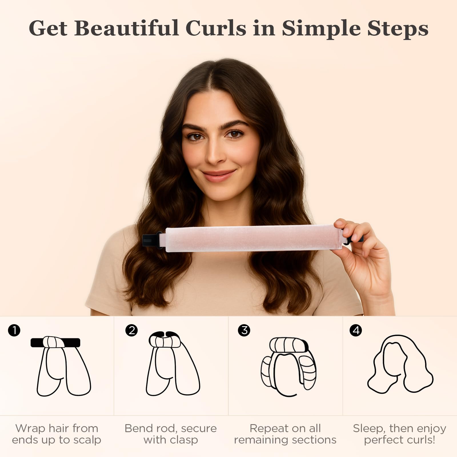 Heatless Hair Curler Set – 4PCS Velvet Overnight Blowout Rods for Heatless