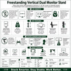 AVLT 34" Vertical Ultrawide Monitor Mount Stand Two Stacked 26.5 lbs Screens on