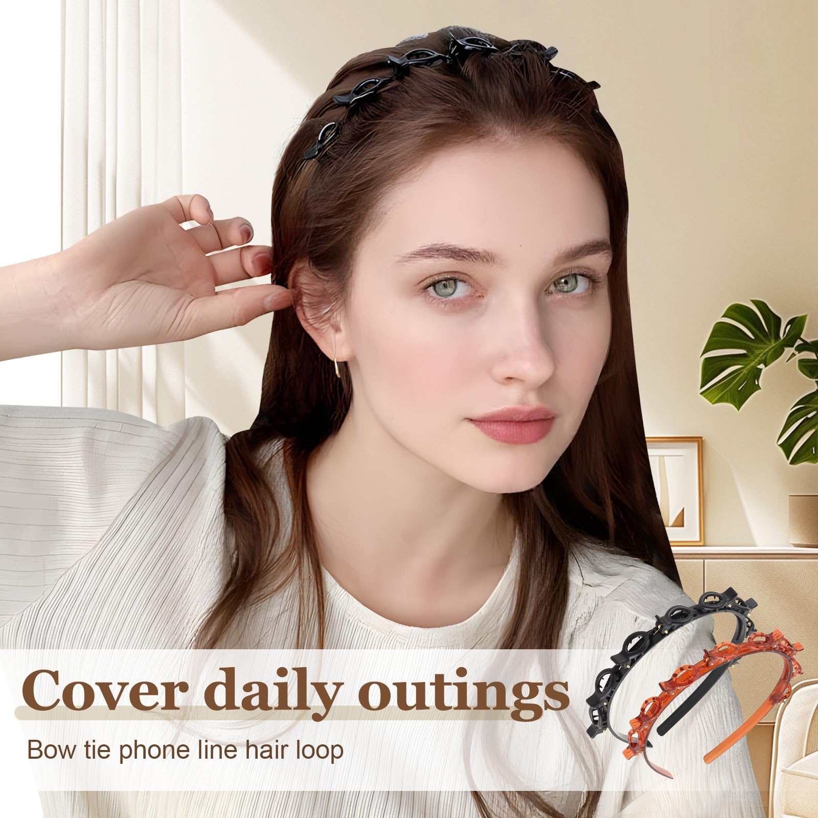 Headband with Clips 4 Pcs Bangs Hairstyle Hairpin Headband with 8 Clips Each,