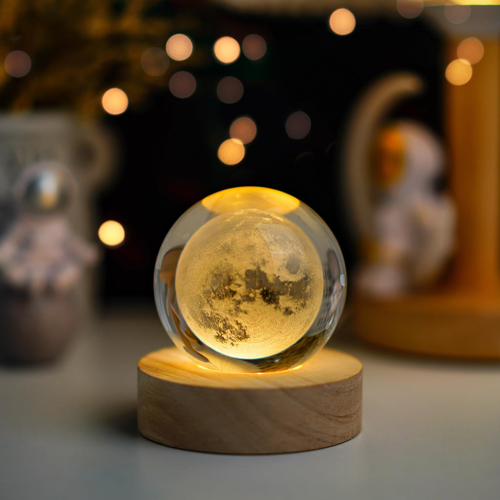 LOULIQIGIFT Crystal Moon Crystal Ball with Light Base Night Light 2.3Inches