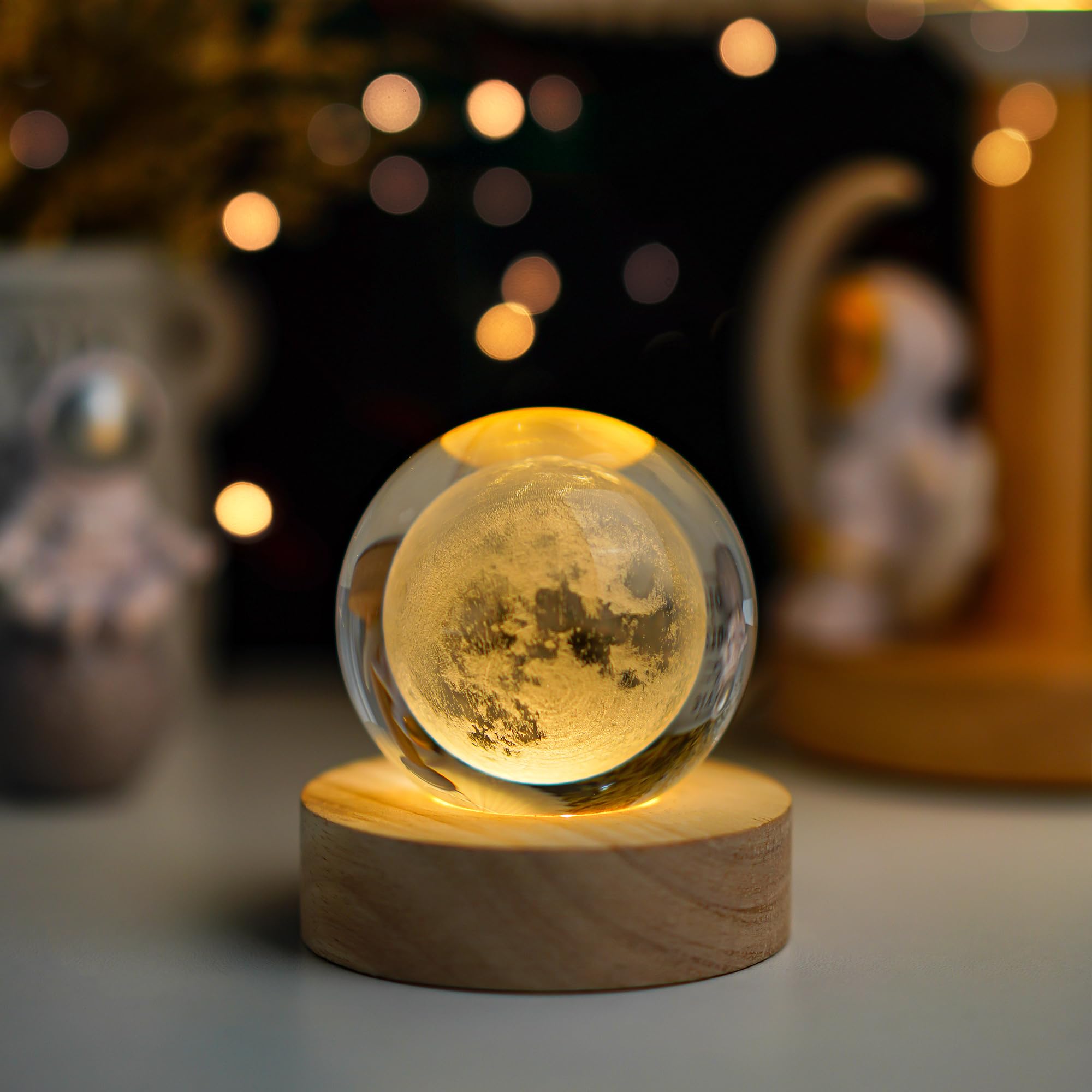 LOULIQIGIFT Crystal Moon Crystal Ball with Light Base Night Light 2.3Inches