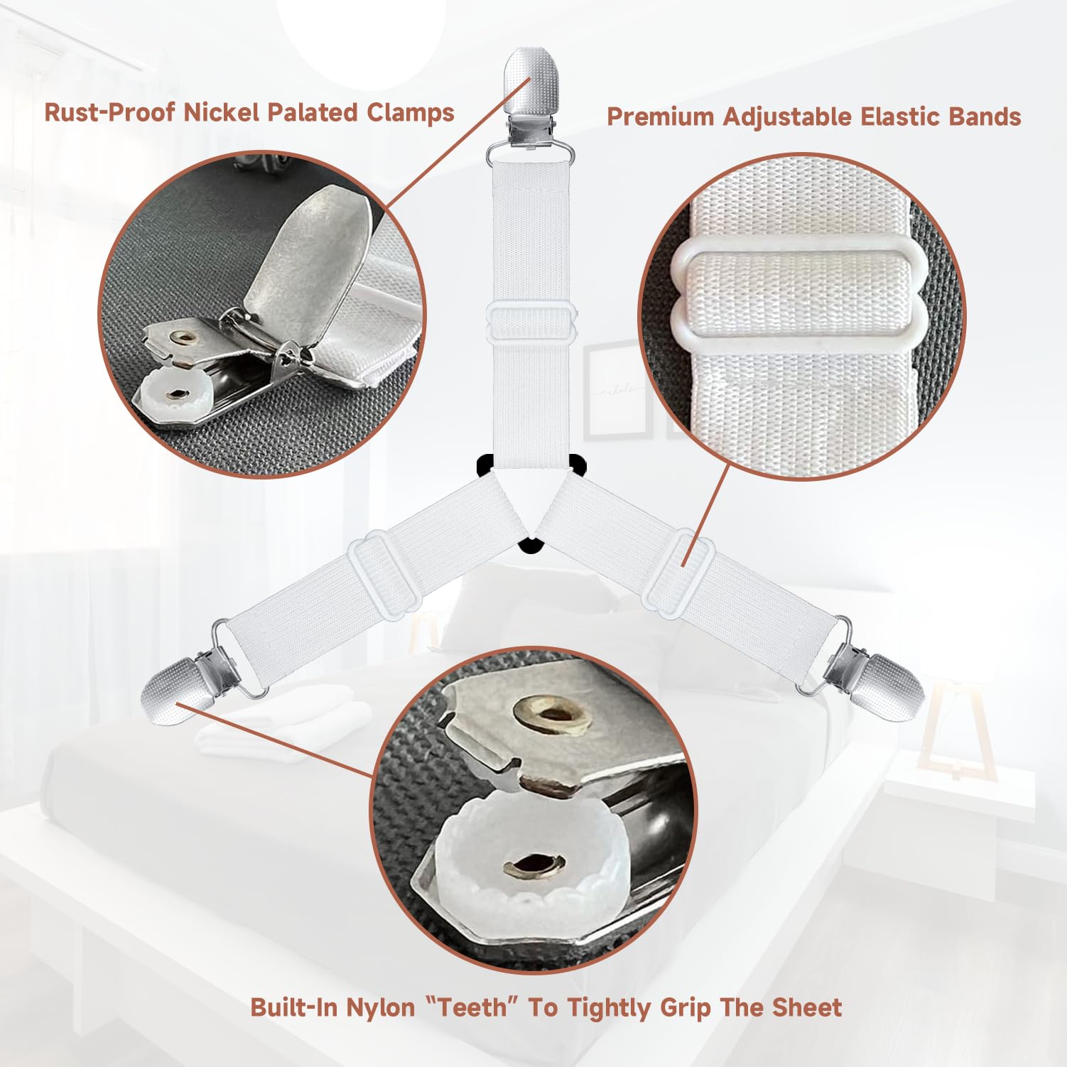 Bozenu Bed Sheet Straps, Upgrade Fitted Bed Sheet Holders for Corners, Non Slip