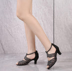 Inboopark Latin Ballroom Shoes for Women Sparkly Dance Wedding Sandals B611 Black 2.5" Heel US 7.5