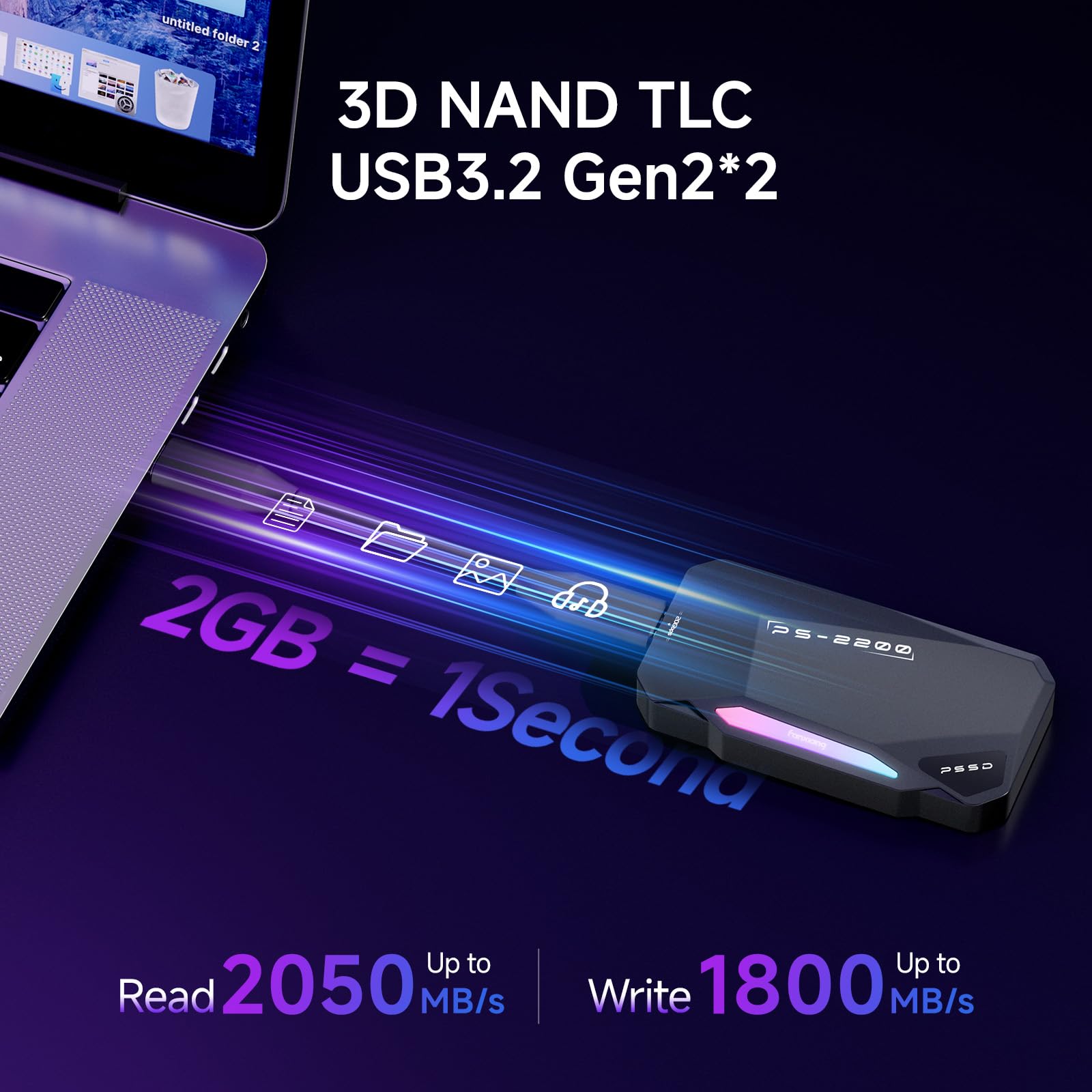 500GB Magnetic Portable SSD,2050MB/s Type-C USB 3.2 Gen 2x2 External SSD,4K