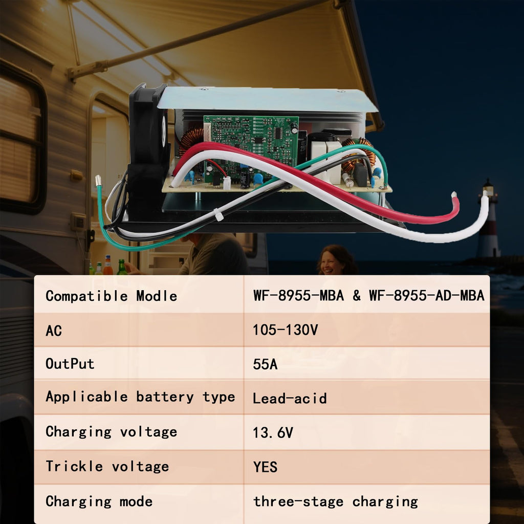 WF-8955-MBA 55 Amp Power Converter for RV - 3 Stage Smart Charger for Lead-Acid