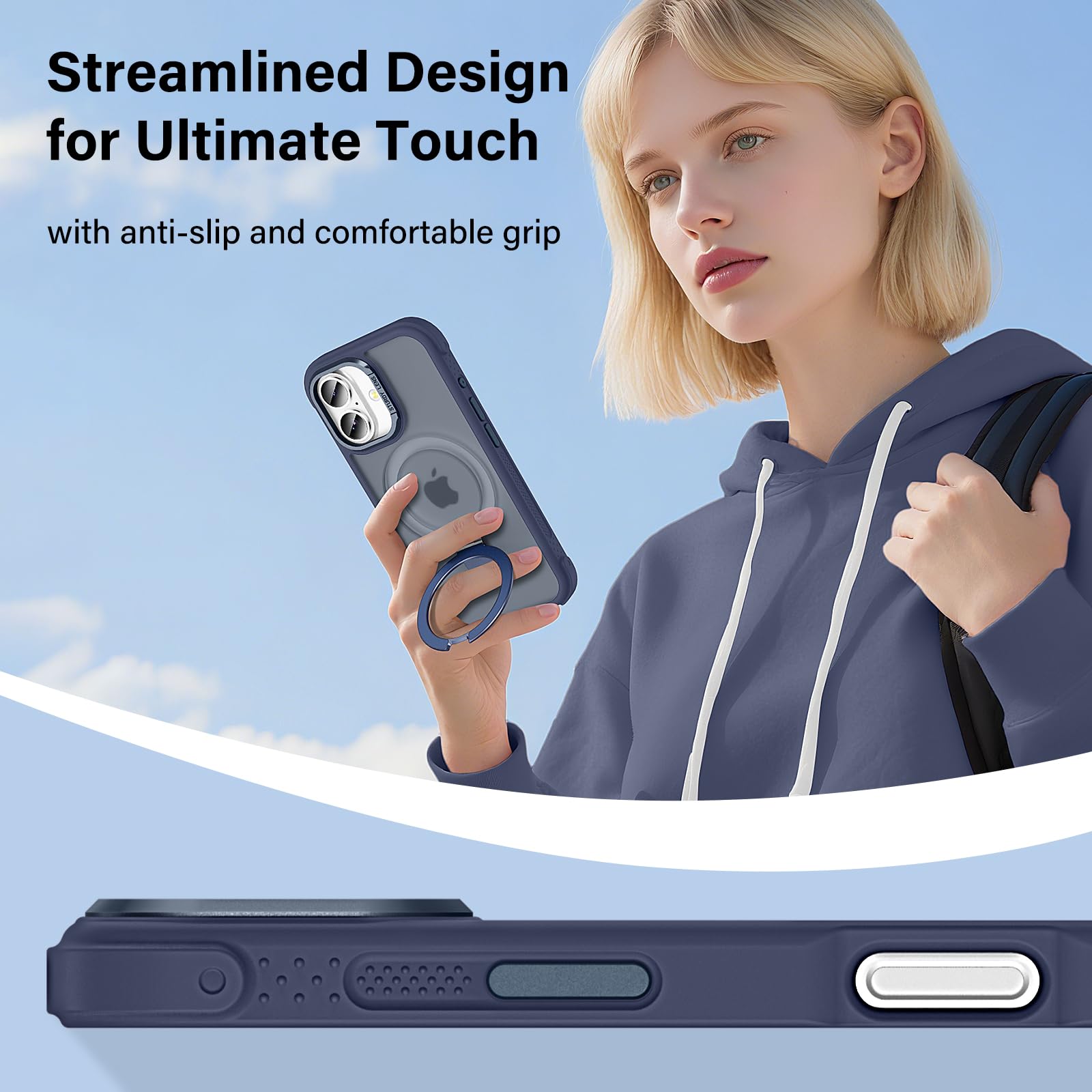Lufanbis Designed for iPhone 17 Case with Magnetic Stand, [Military Drop Protection][Great Grip Feeling] Matte Translucent Back Slim Shockproof Phone Cover for iPhone 17 6.3", Blue