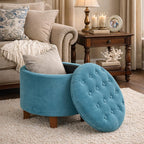 Homepop Round Velvet Tufted Ottoman Upholstered Foot Rest Accent Stool